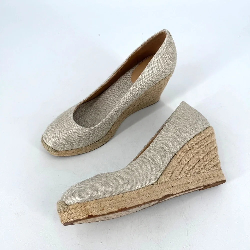 J.Crew Seville Espadrille Wedges Womens Sz 9 Gold Metallic Canvas Coastal Preppy
